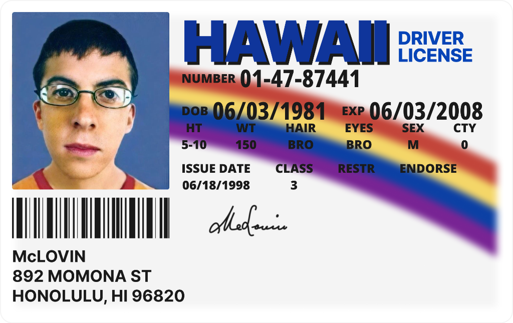 McLovin ID design